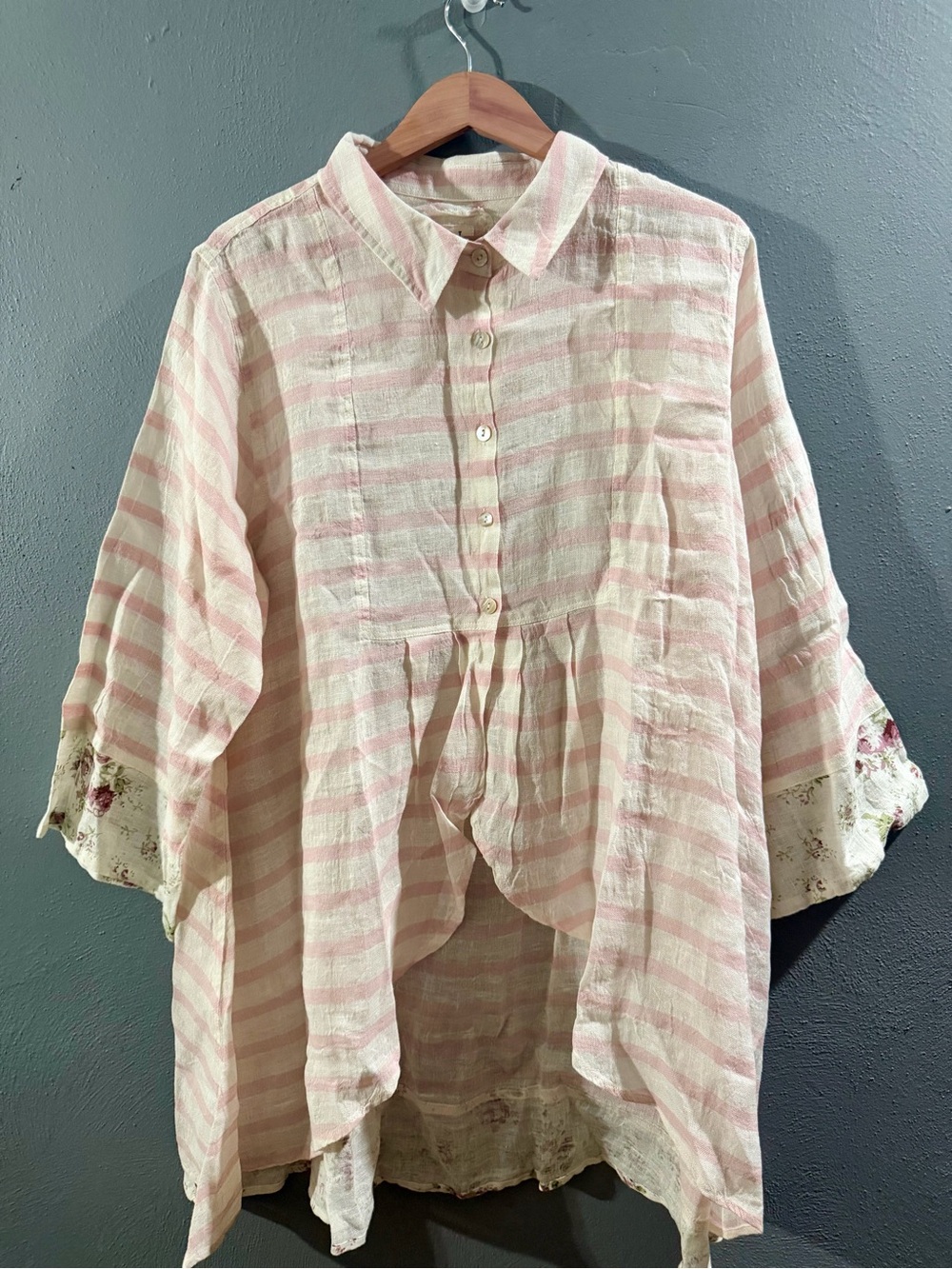NWOT. POL Pink and White Striped Button-Front Blouse